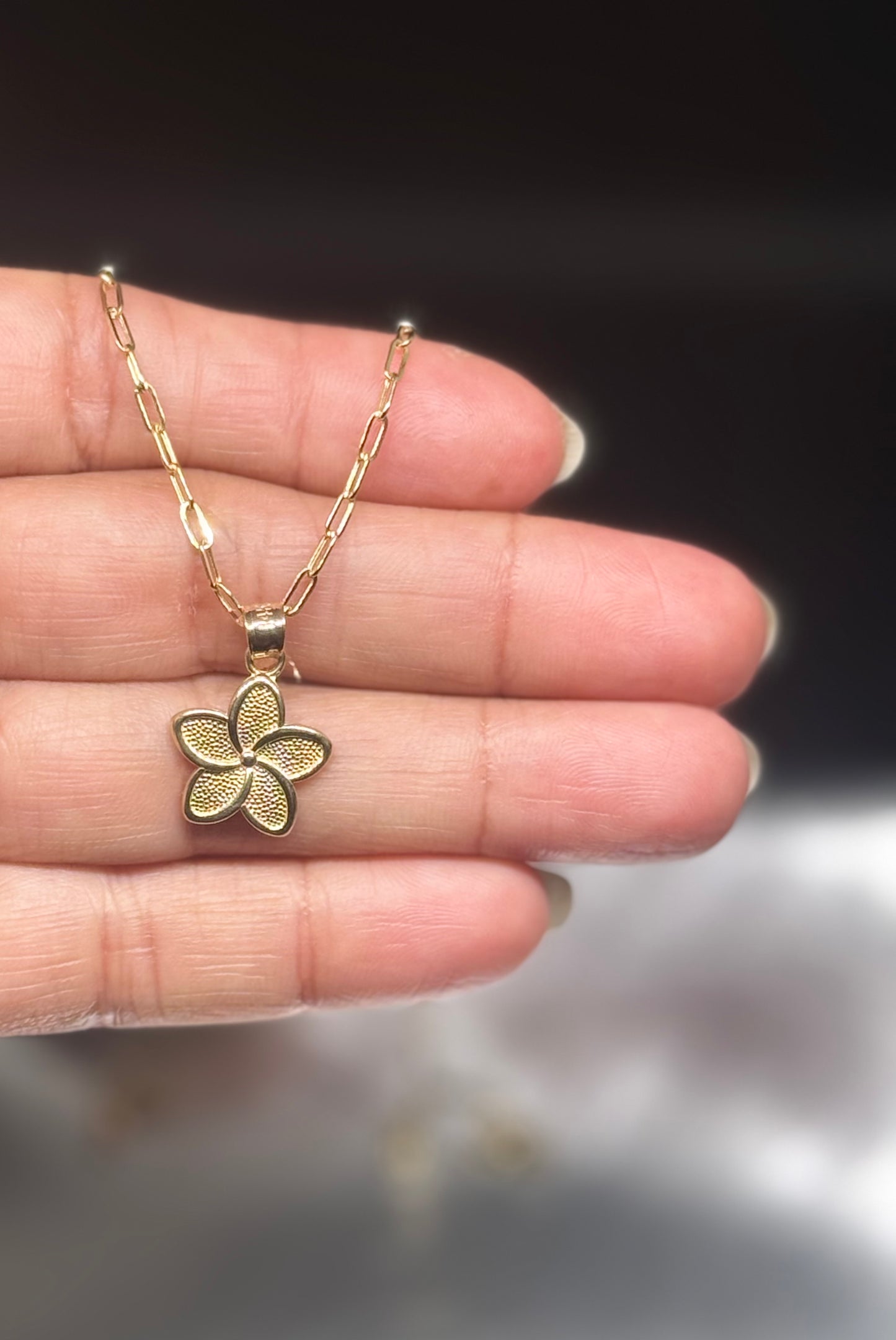 14K Gold Textured Flower Necklace