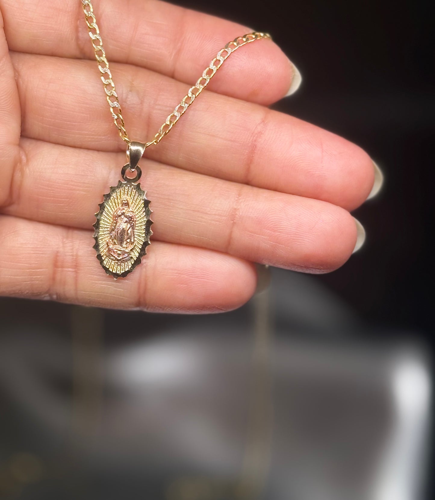 14K Gold Virgen de Guadalupe Pendant Necklace