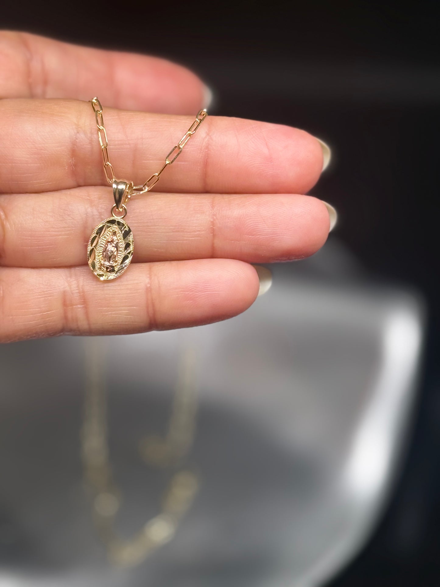 14K Gold Mini Virgen de Guadalupe Pendant Necklace