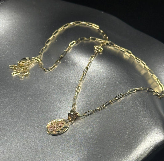 14K Gold Mini Virgen de Guadalupe Pendant Necklace