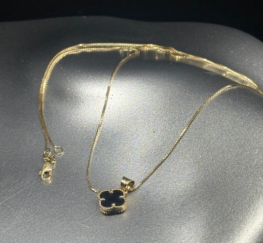 14K Gold Black Clover Necklace