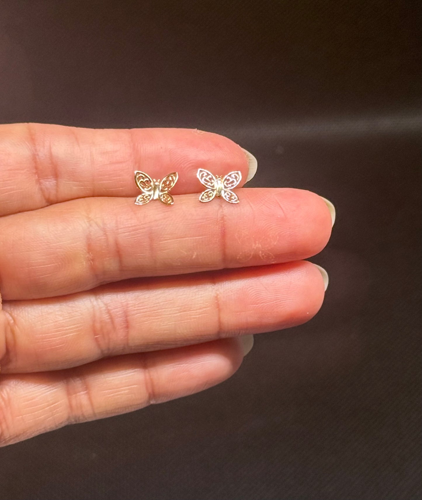 14K Gold Filigree Butterfly Stud Earrings