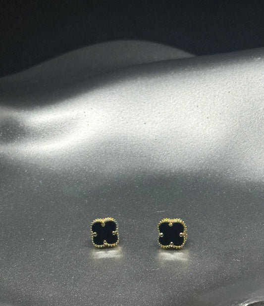 14K Gold Block Lucky Clover Earrings