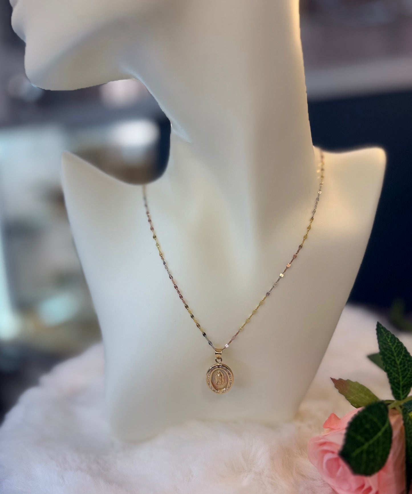 14K Two-Tone Virgin Mary Necklace ✨