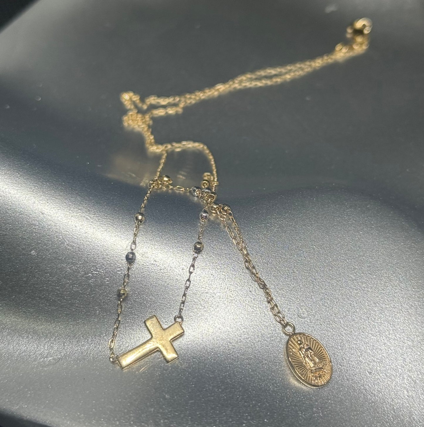 10K Gold Guadalupe Rosary Necklace