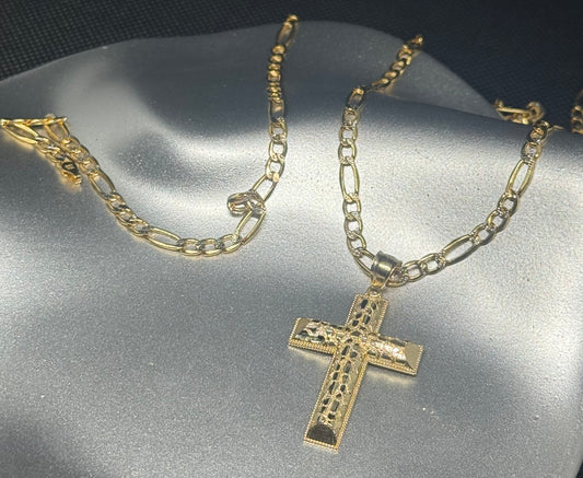 14K Gold Nugget Cross Necklace