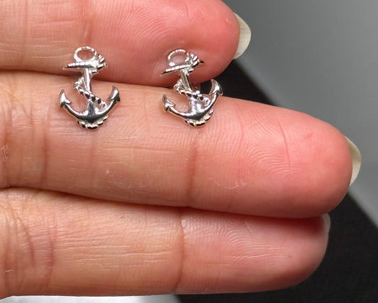 Sterling Silver Anchor Stud Earrings