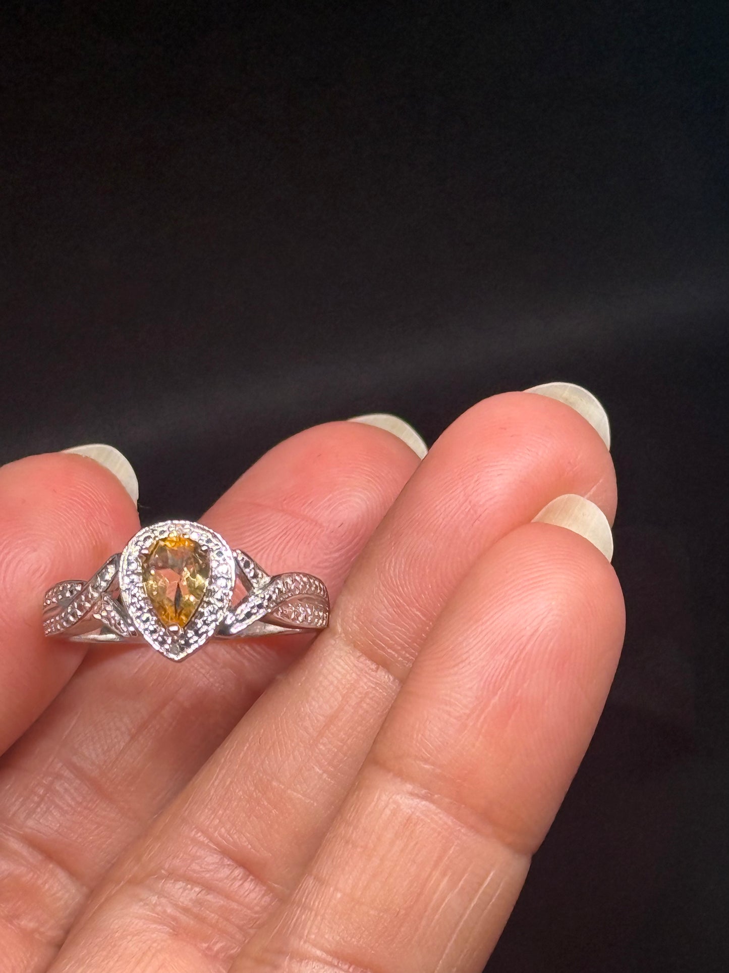 Sterling Silver Pear-Cut Golden Gem Ring