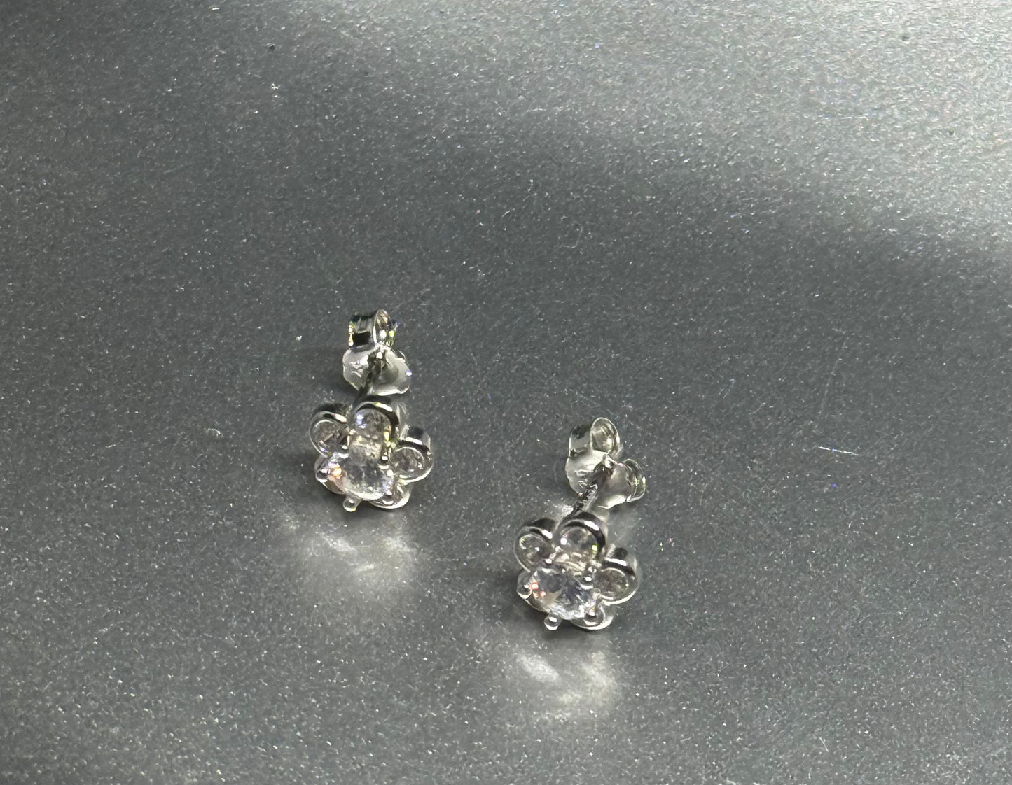Sterling Silver Flower CZ Stud Earrings