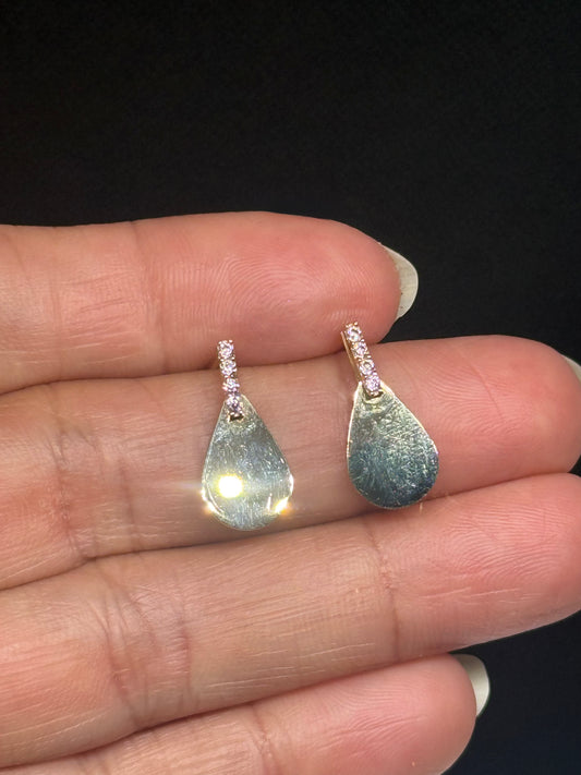 14K Gold Teardrop Shine Earrings — Pink CZ Accent