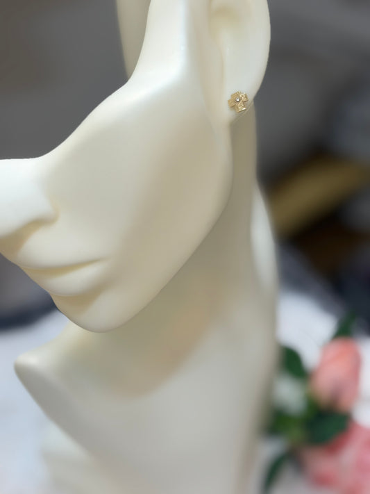 14K Gold Cross Stud Earrings