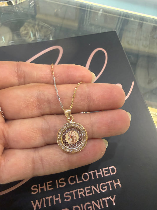 14K gold Tricolor Virgin of Guadalupe Necklace – Faith Collection