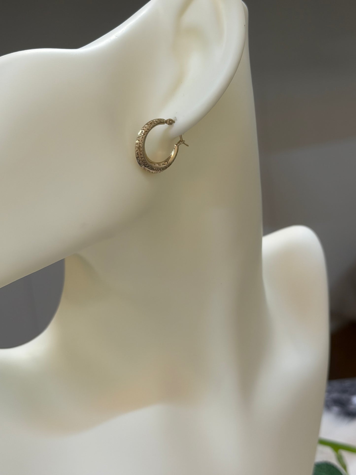 14K Gold Textured Hoop Earrings