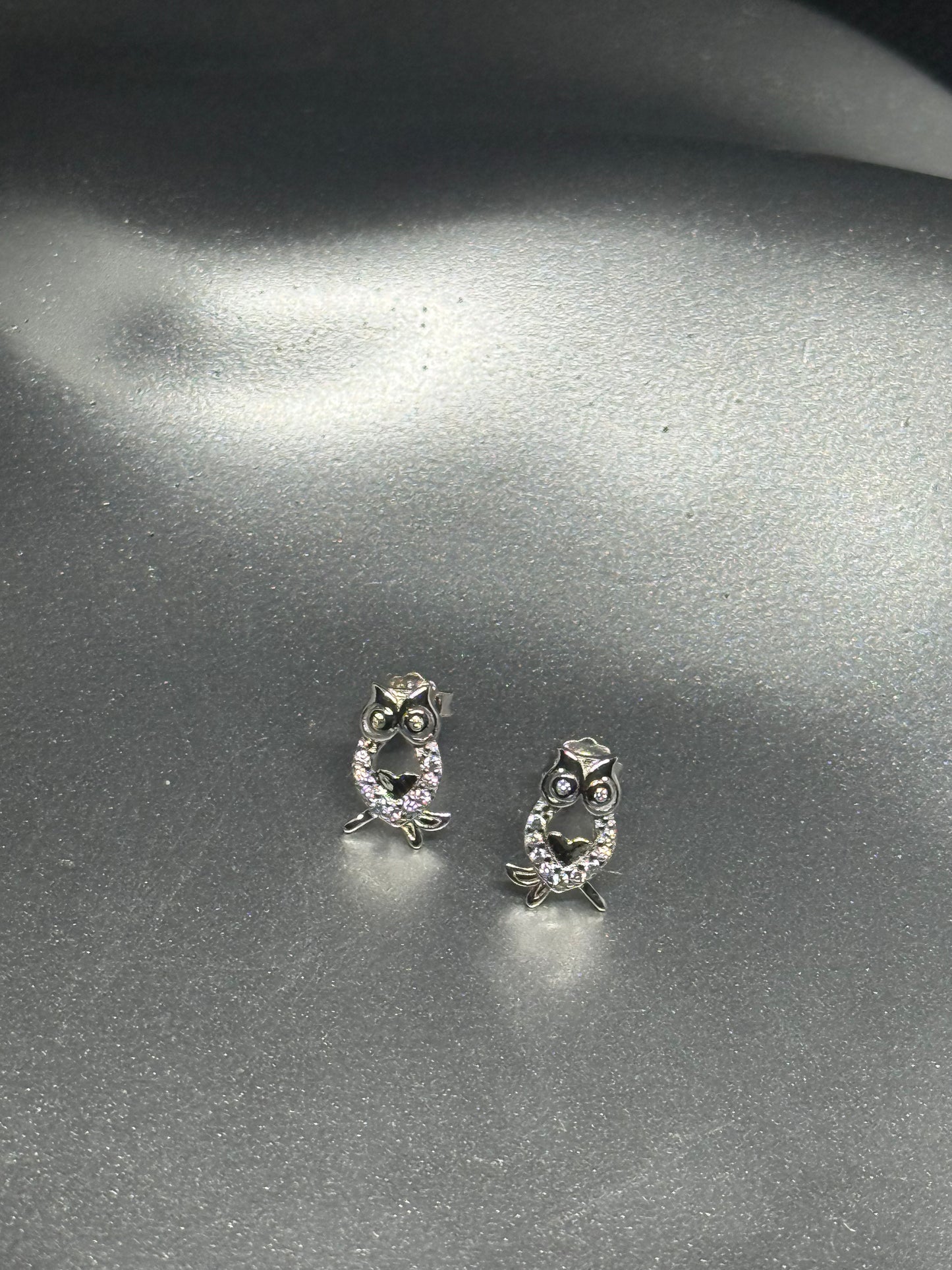 Sterling Silver Owl CZ Stud Earrings