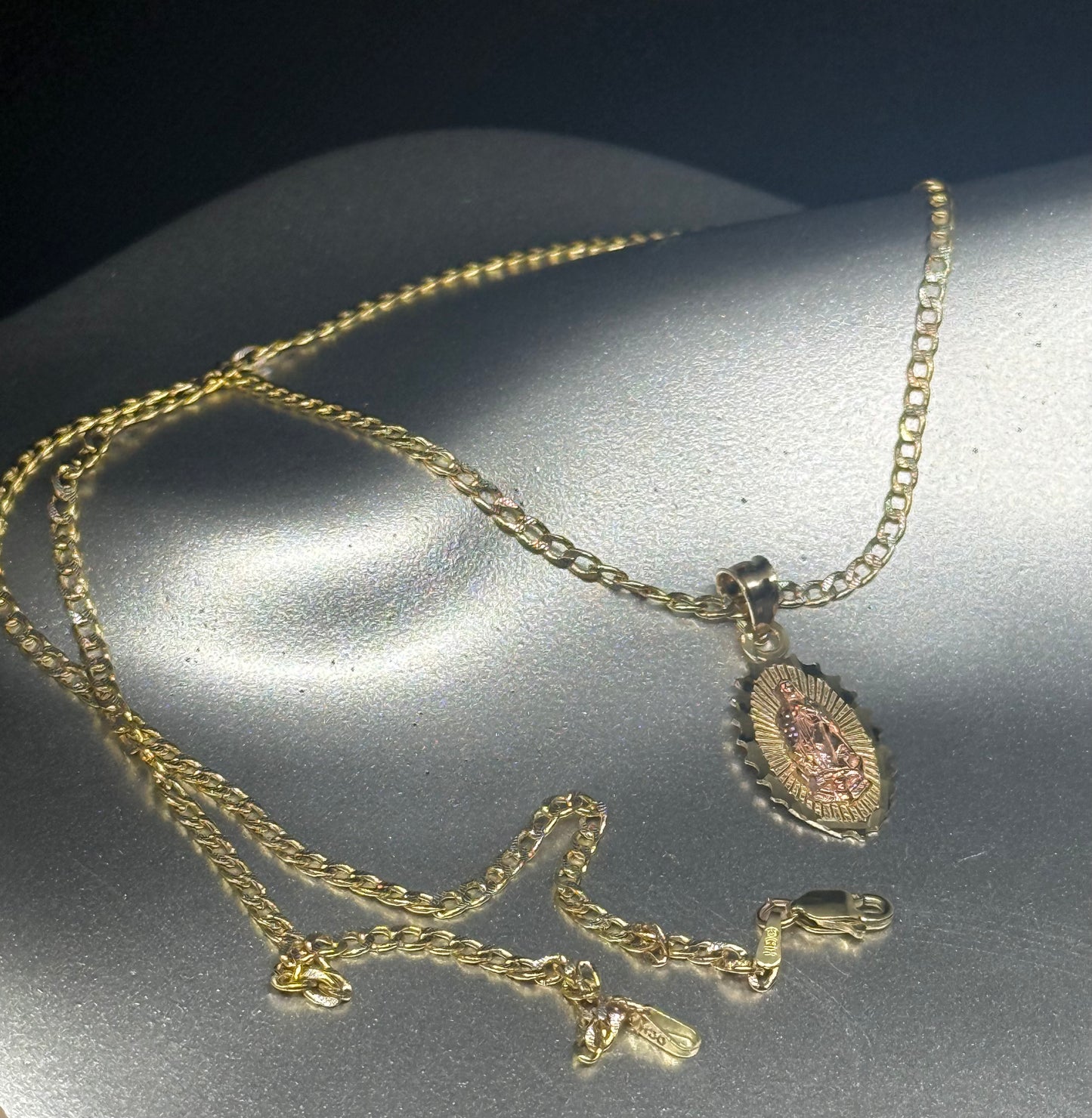 14K Gold Virgen de Guadalupe Pendant Necklace