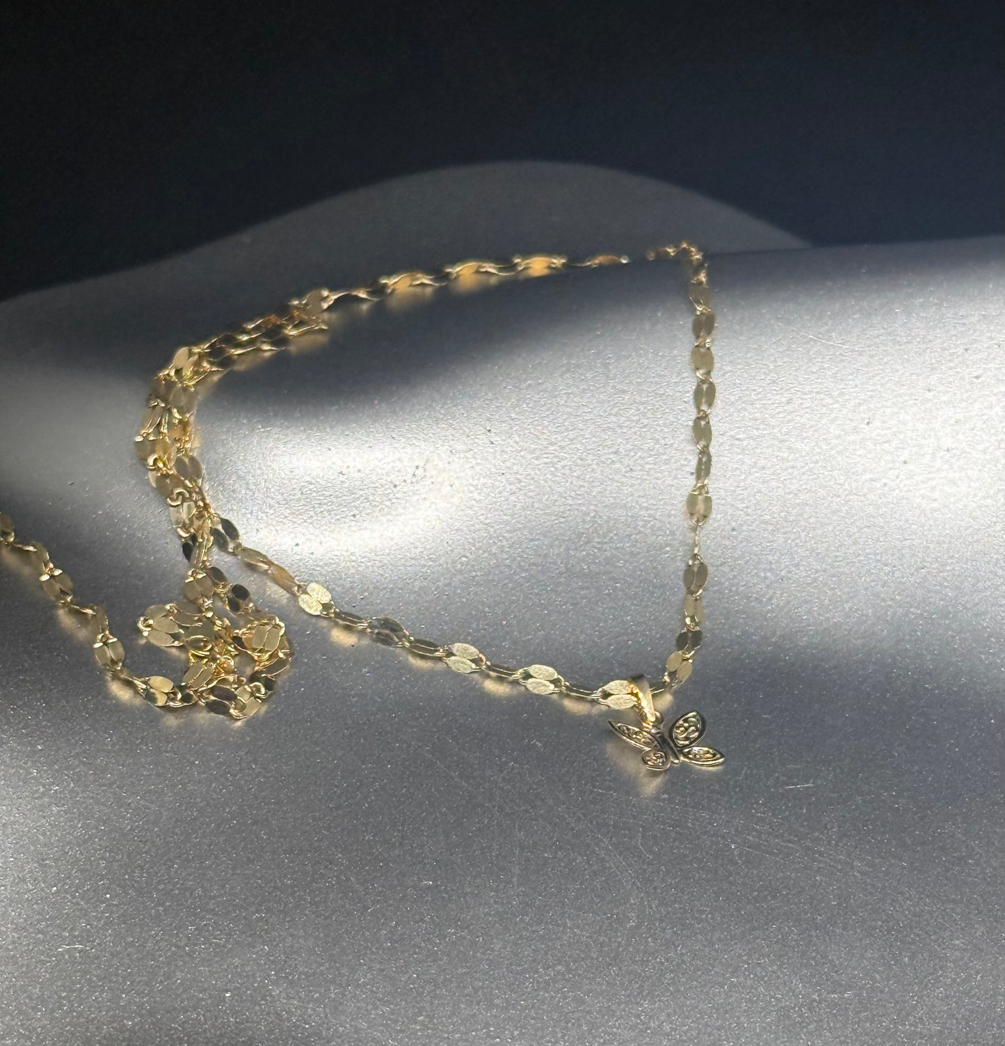 14K Gold Filigree Butterfly Pendant Necklace