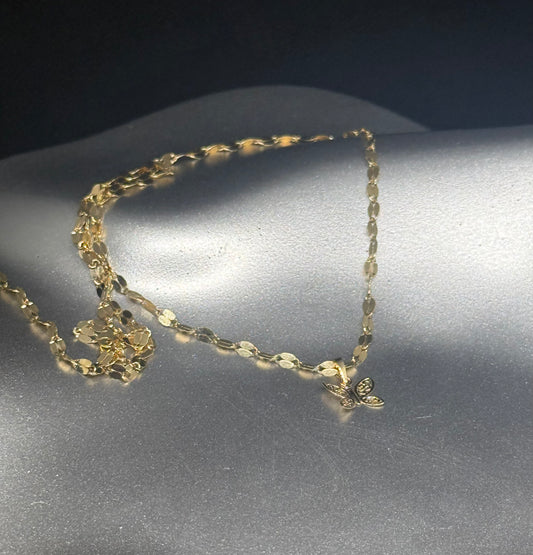 14K Gold Filigree Butterfly Pendant Necklace
