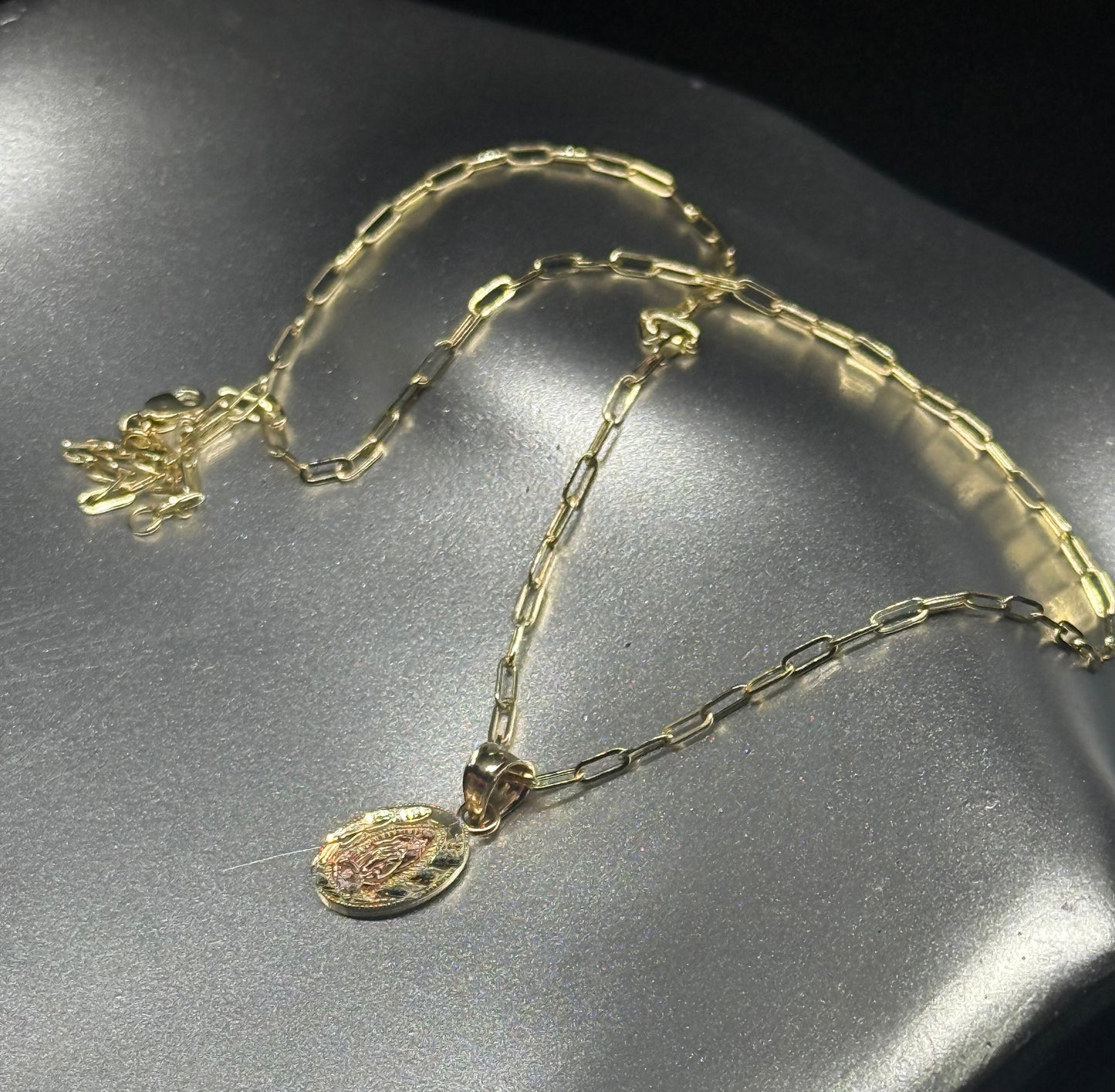 14K Gold Mini Virgen de Guadalupe Pendant Necklace