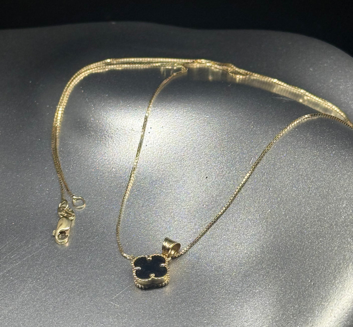 14K Gold Black Clover Necklace