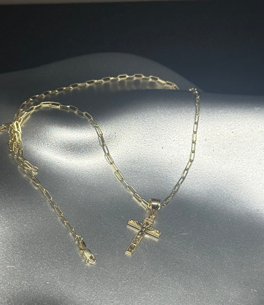 14K Gold Crucifix Necklace – Paperclip Chain