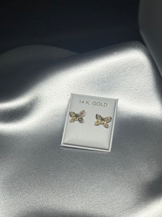 14K Gold Filigree Butterfly Stud Earrings