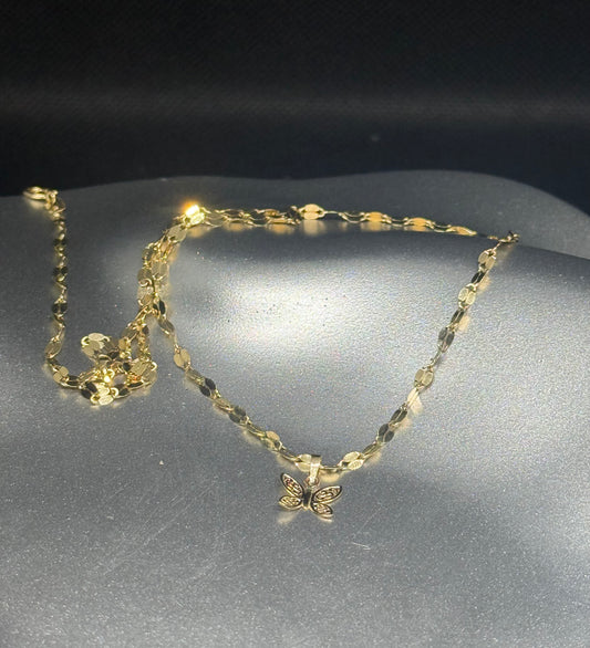 14K Gold Filigree Butterfly Pendant Necklace