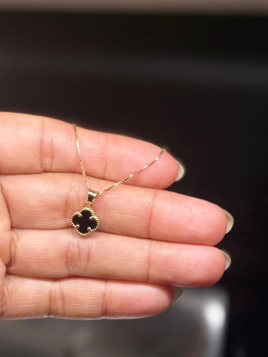 14K Gold Black Clover Necklace