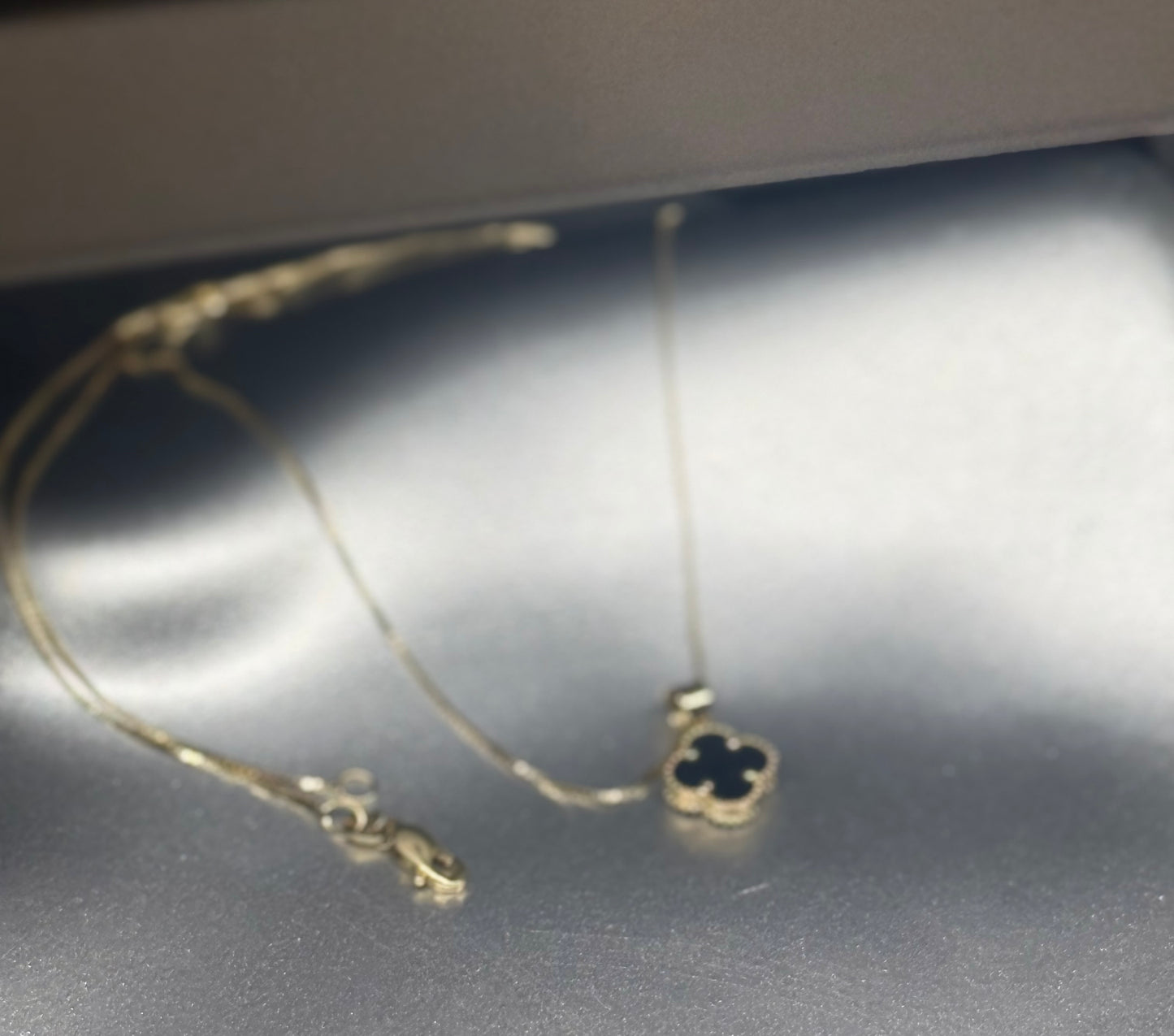 14K Gold Black Clover Necklace