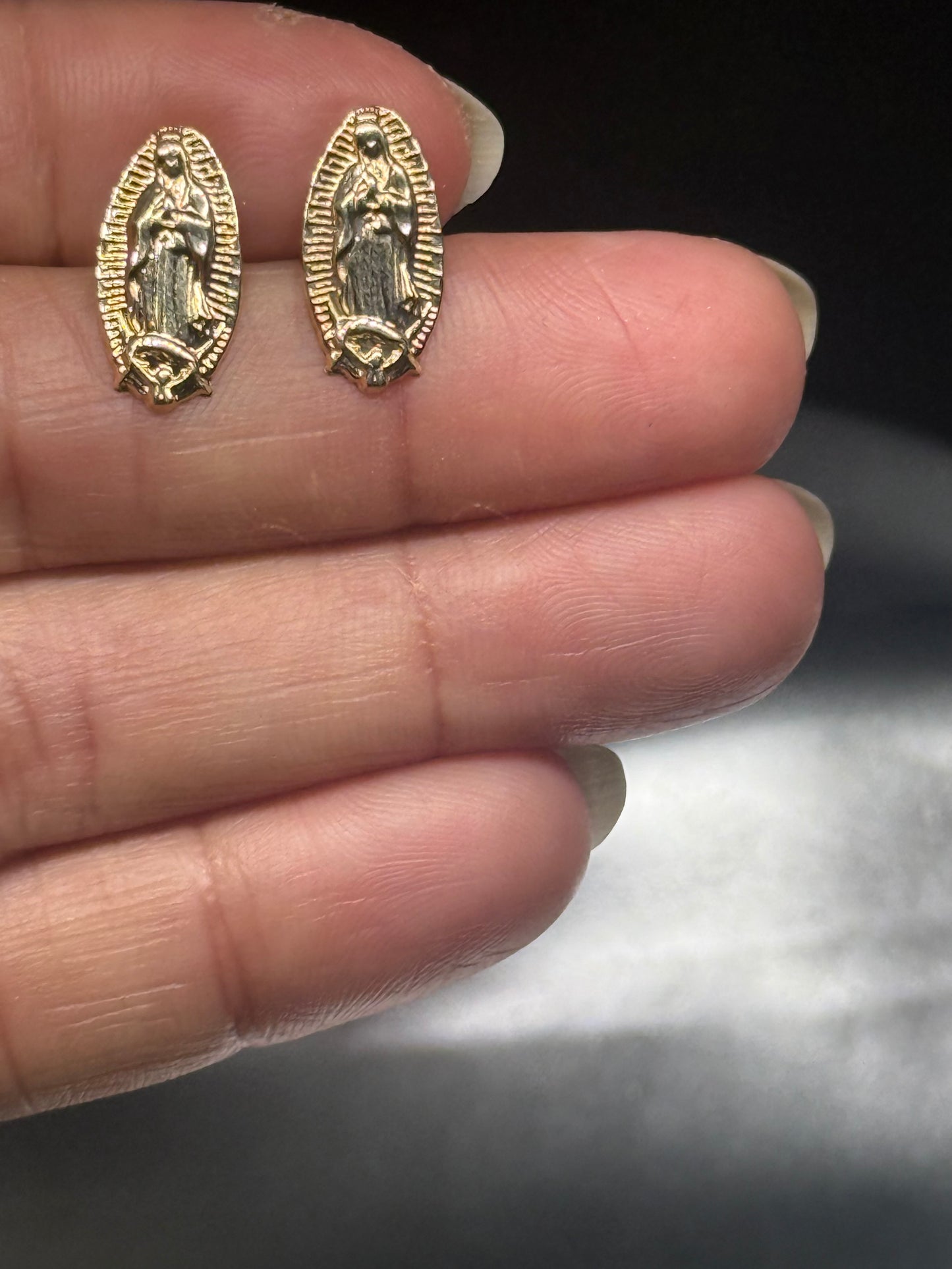 14K Gold Virgen de Guadalupe Stud Earrings