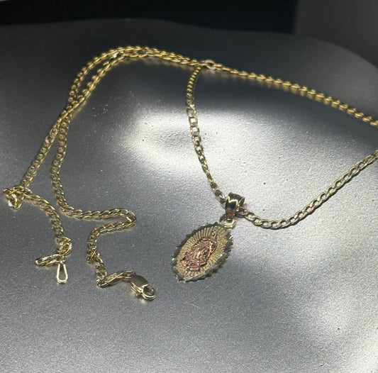 14K Gold Virgen de Guadalupe Pendant Necklace