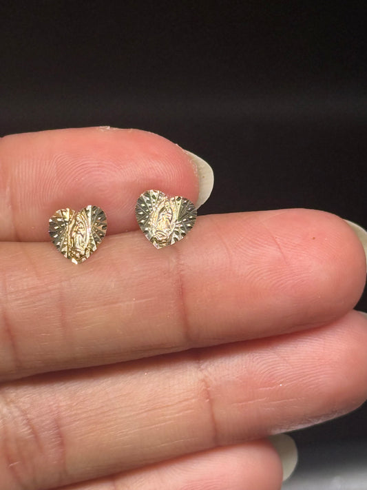 Aretes de Corazón con Virgen – 14K