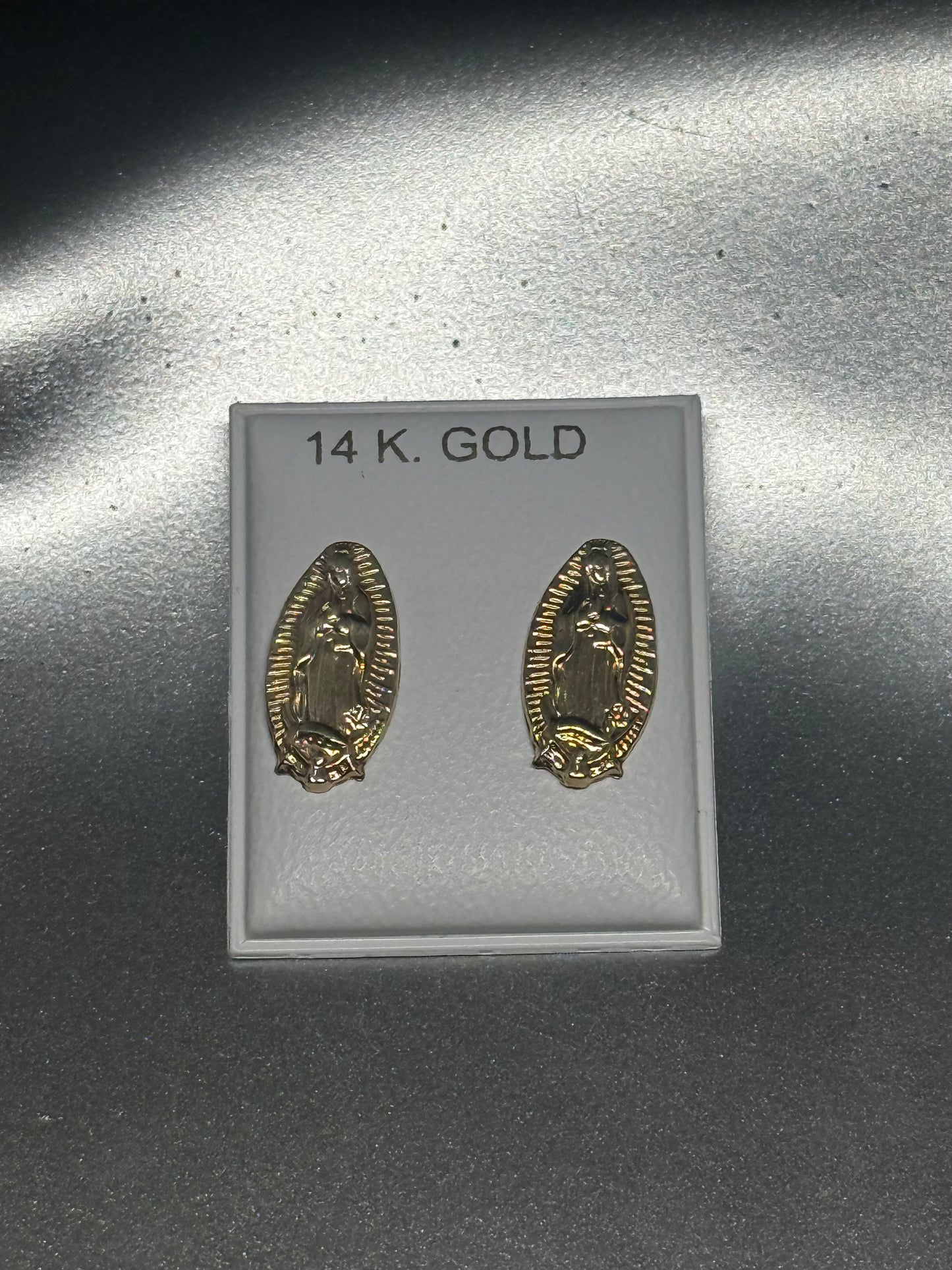 14K Gold Virgen de Guadalupe Stud Earrings