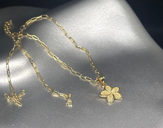 14K Gold Textured Flower Necklace