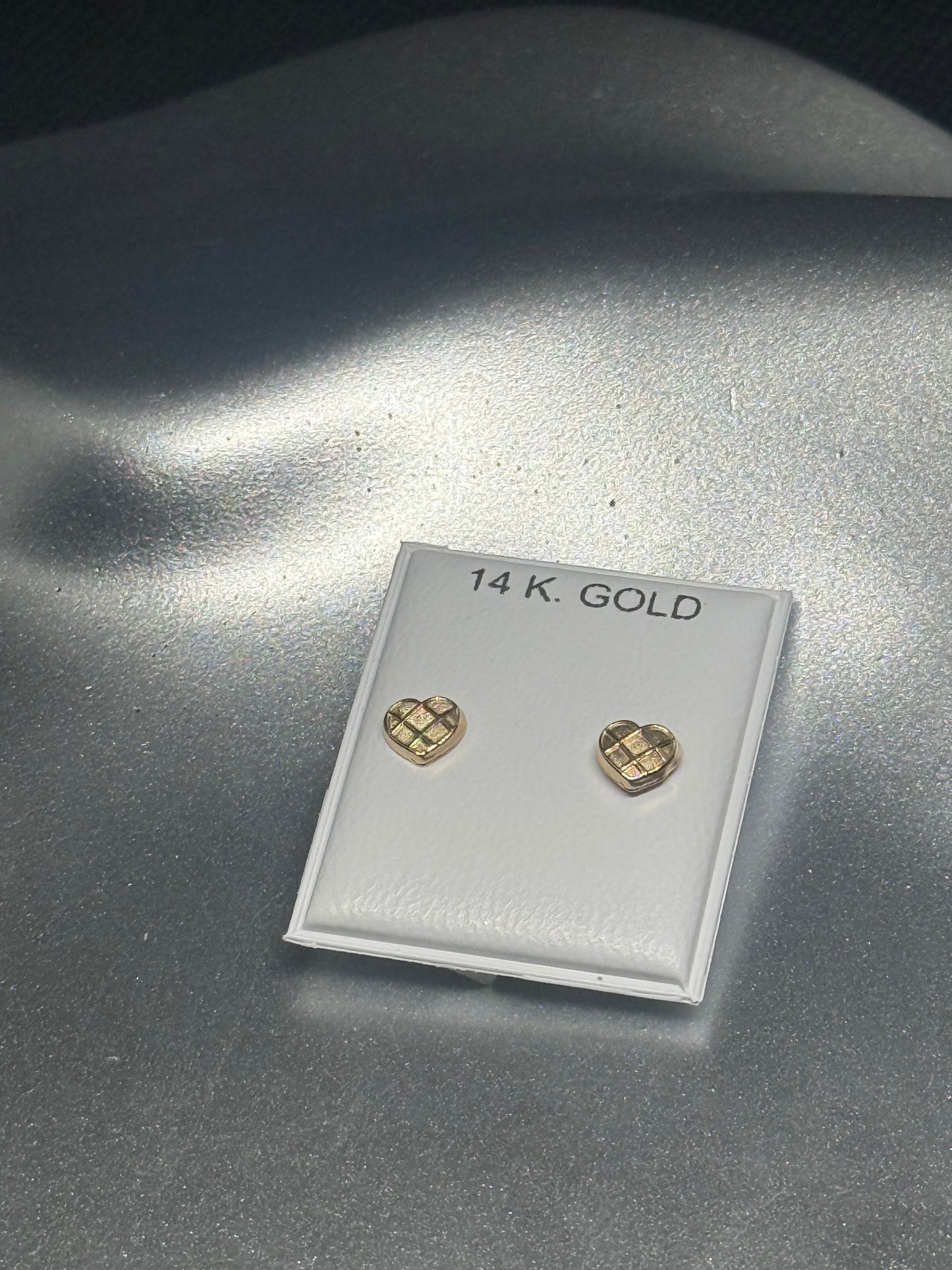 14K Gold Checkered Heart Studs – Sweet, Shine & Purpose