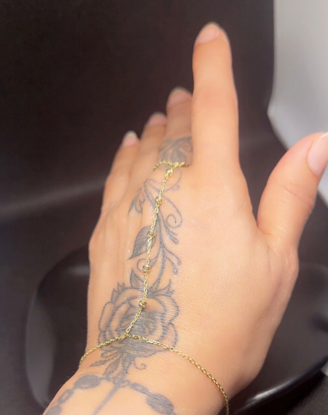 14K Gold Beaded Hand Chain