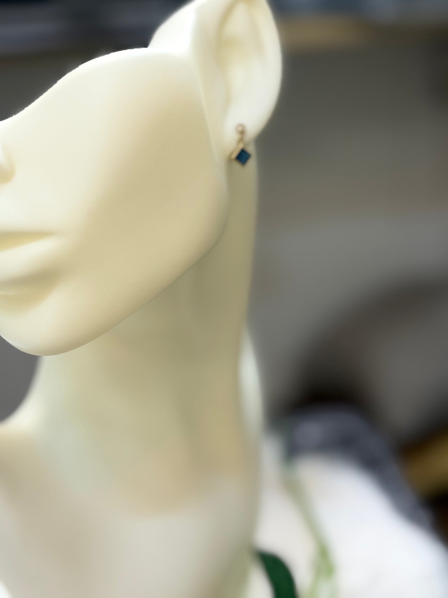 14K Gold Blue Charm Dangle Stud Earrings