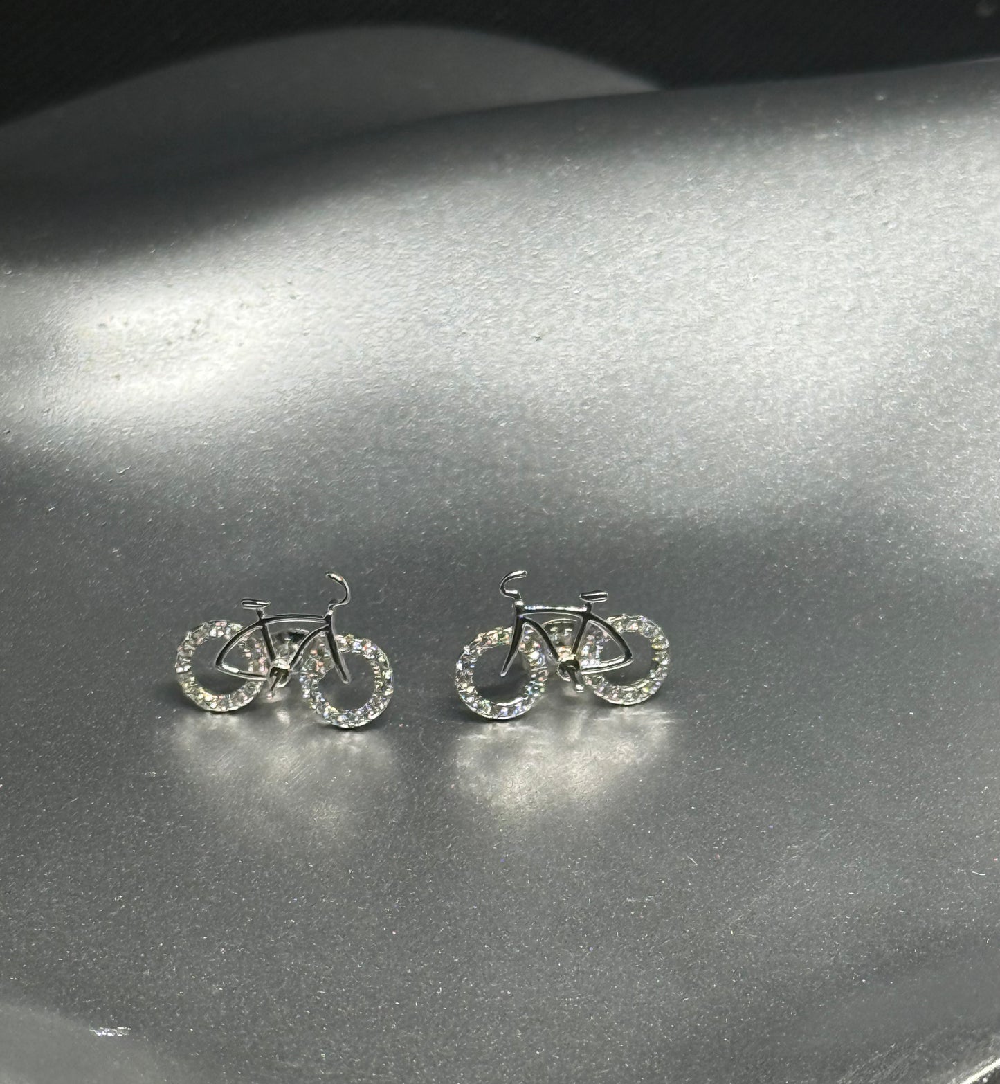 Sterling Silver Bicycle CZ Stud Earrings