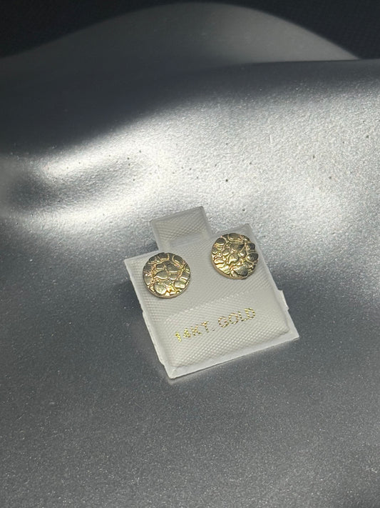 14k Gold Round Textured Studs