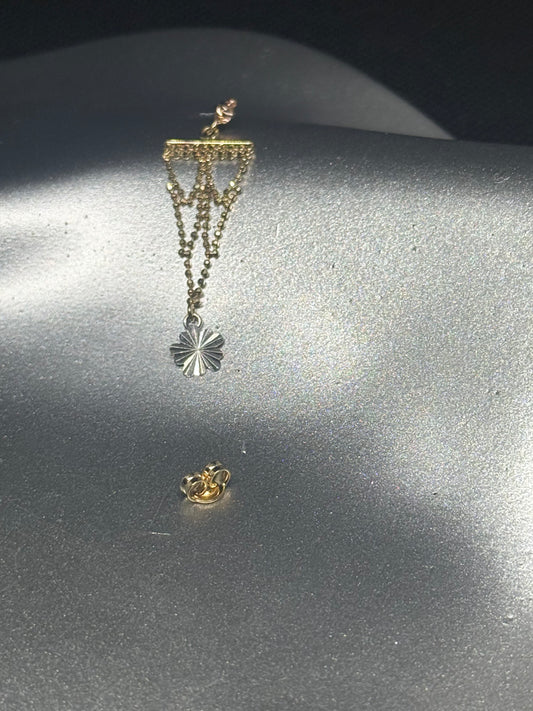 14K Two-Tone Dangle Earrings – Chain Cascade with Starburst Charm