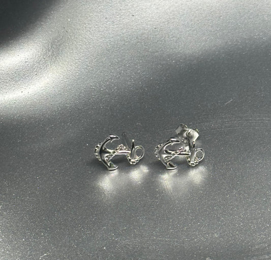 Sterling Silver Anchor Stud Earrings