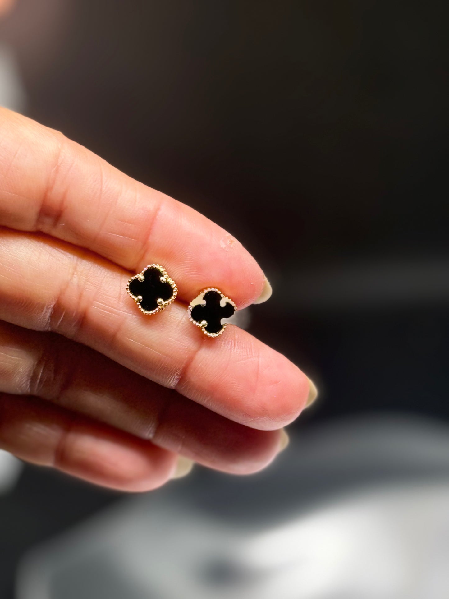 14K Gold Block Lucky Clover Earrings