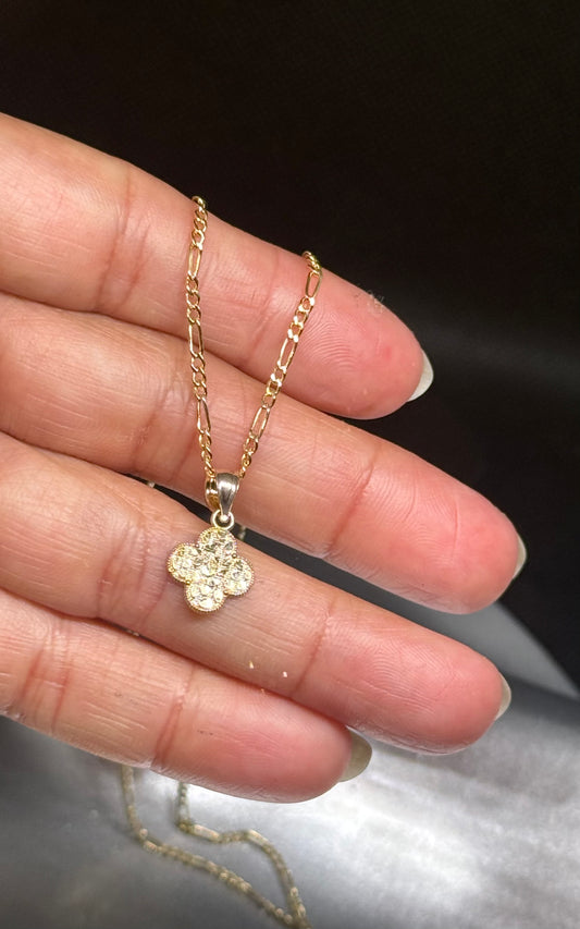14K Solid Gold Nugget Lucky Clover Pendant