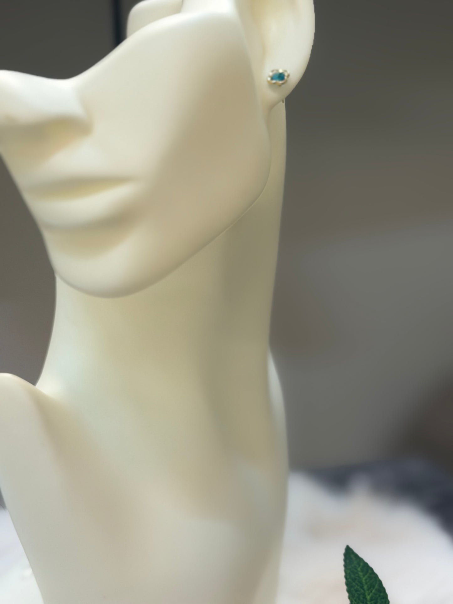 14K Gold Blue Oval Stud Earrings