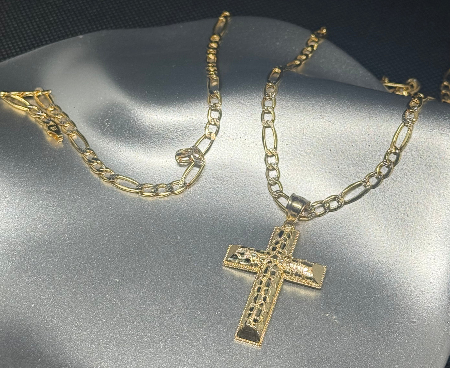 14K Gold Nugget Cross Necklace