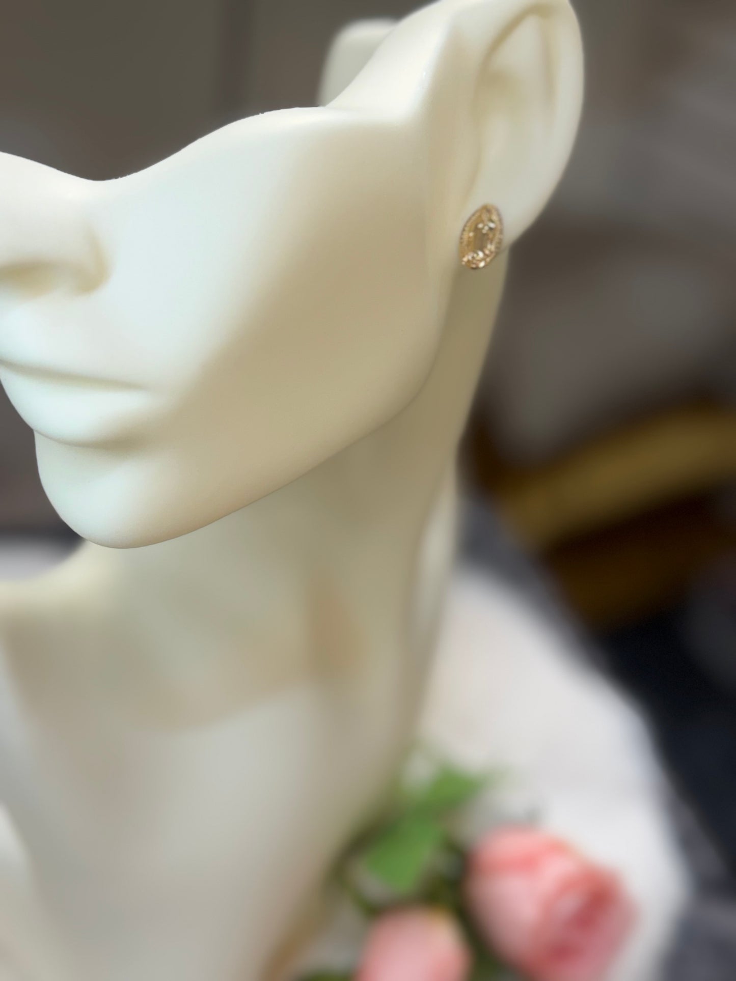 14K Gold Virgin Mary Stud Earrings