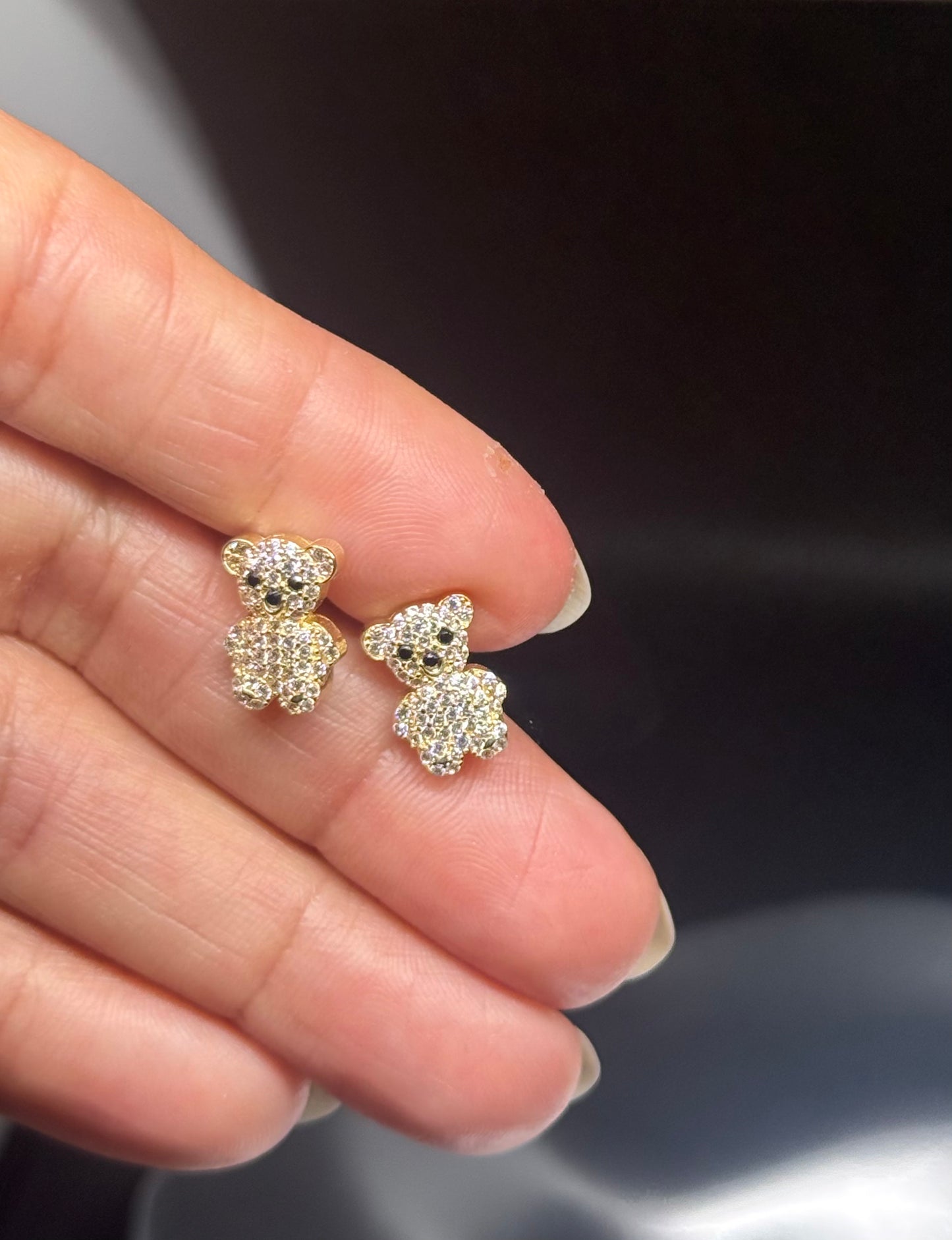 14K Gold Teddy Bear Pavé Studs