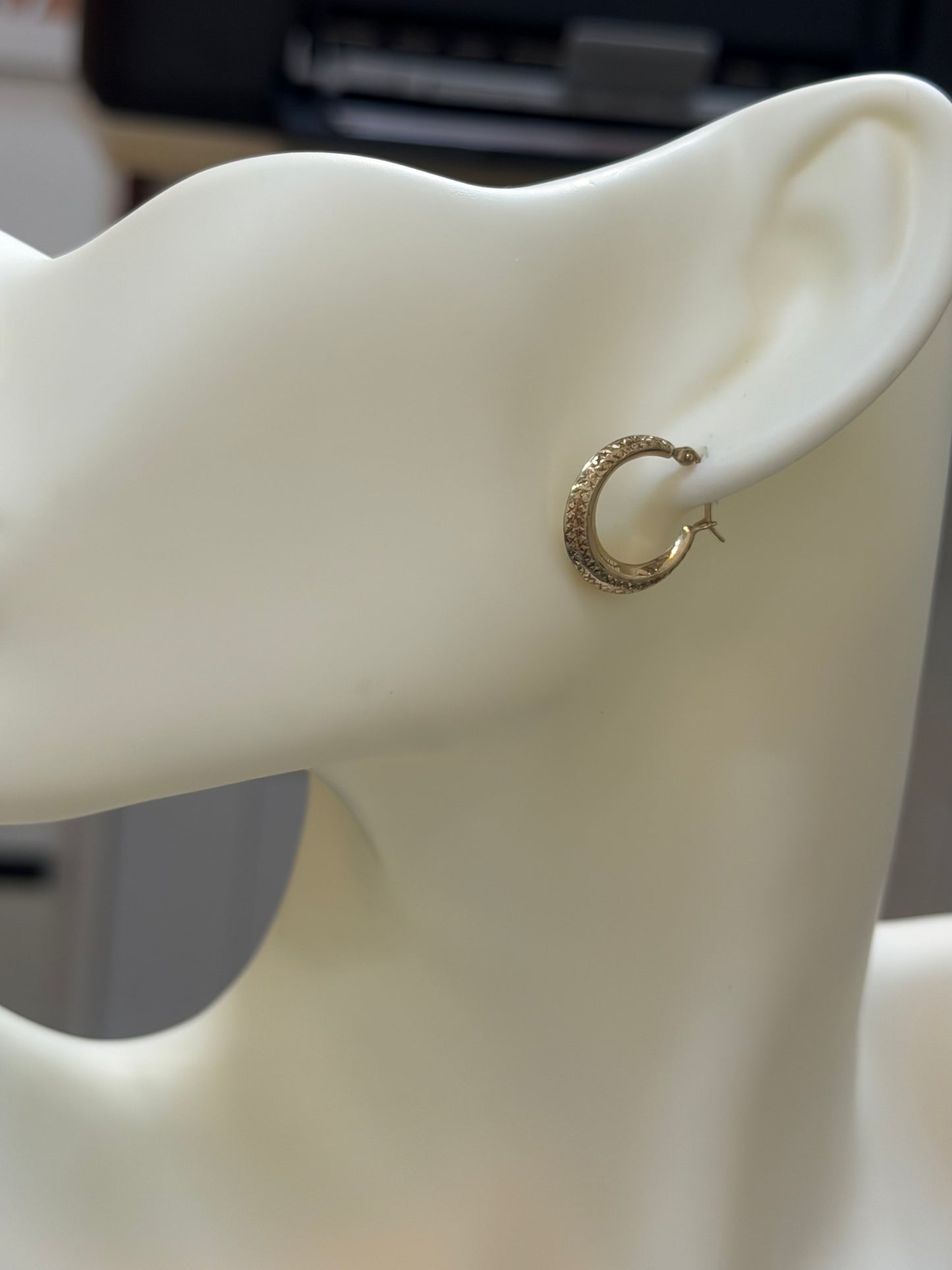14K Gold Textured Hoop Earrings