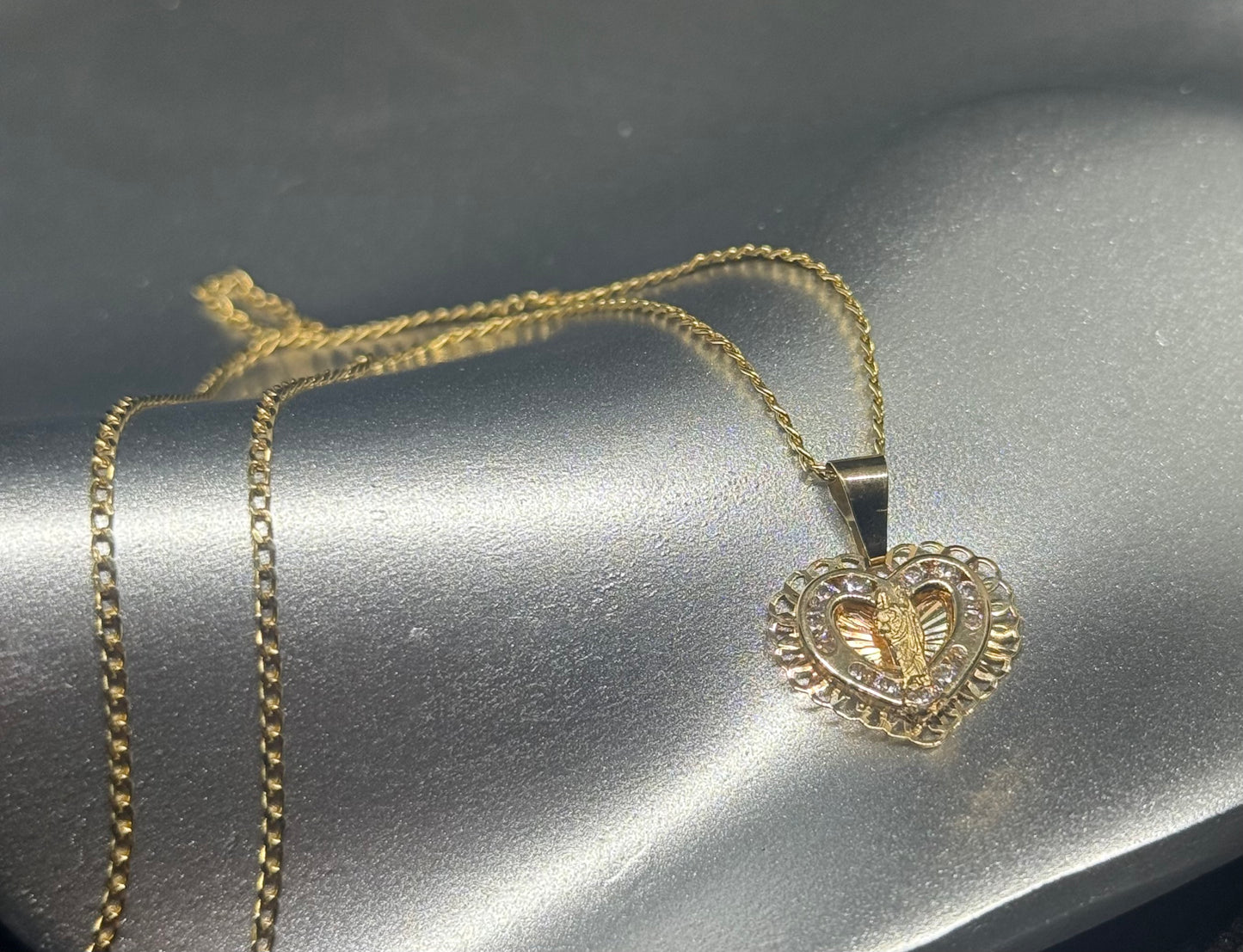 14K Gold San Judas Heart Necklace