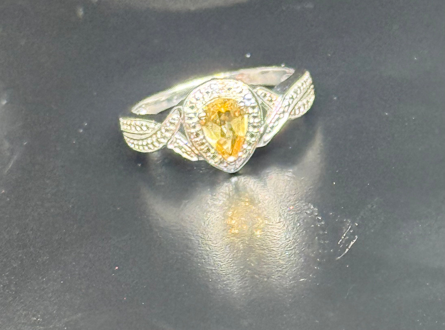 Sterling Silver Pear-Cut Golden Gem Ring