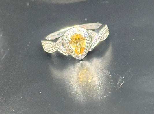 Sterling Silver Pear-Cut Golden Gem Ring